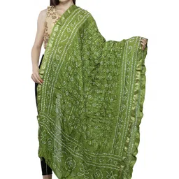 Exotic India Bandhani Tie-Dye Gharchola Dupatta From Jodhpur With Golden Thread Weave-picture-45