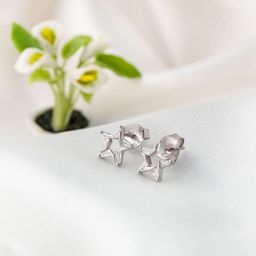 SILBERRY 925 Sterling Silver Rhodium-Plated Cubic Zirconia Studded Star Shaped Studs-6