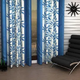 BELLA TRUE 213 cm (7 ft) Polyester Semi Transparent Door Curtain (Pack Of 2) (Floral, Aqua)-image-72