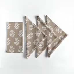 Vargottam Beige & White 12 Pieces Printed Cotton Reusable & Disposable Table Napkins-4