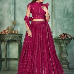 KALINI Sequinned Semi-Stitched Lehenga & Unstitched Blouse With Dupatta image 3