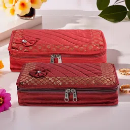 Kuber Industries Maroon 2 Pieces Self Design 7 Compartments Jewellery Organiser-17