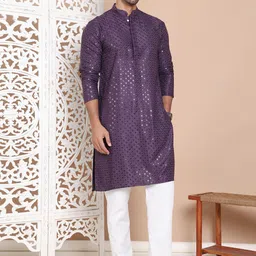 Jompers Men Embroidered Regular Sequinned Kurta with Pyjamas-42