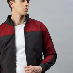 VOXATI Colourblocked Stand Collar Bomber Jacket-31