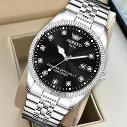 Abrexo Men Round Dial & Bracelet Style Straps Analogue Watch Abx7770-Silver Black-38