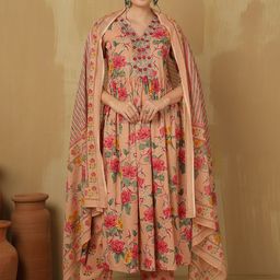 GLAM ROOTS Women Floral Embroidered Empire Kurta with Palazzos & With Dupatta-34