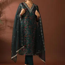 Jaipur Kurti Women Floral Embroidered Regular Kurta with Trousers & With Dupatta-picture-18