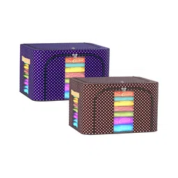 Aura Blue & Brown 2 Pieces Printed Cloth Storage Box-25
