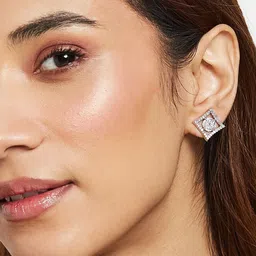 Anouk Silver Plated Cubic Zirconia Stone Studded Square Shaped Studs image 5