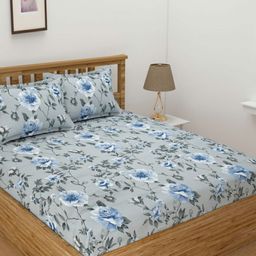 B' Decorlish Grey & Blue Floral Printed 220 TC Cotton Queen Bedsheet Set 1.82 m x 1.92 m-image-45