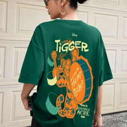 JUNEBERRY Women Tigger Printed Drop-Shoulder Sleeves Raw Edge T-shirt-image-15