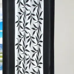 BELLA TRUE Black & White Floral Printed Black Out Long Door Curtains-image-56