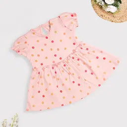 MeeMee Polka Dot Print Cotton Puff Sleeve Fit & Flare Dress-image-96