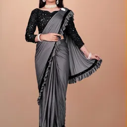 HARIOM FASHION Sequinned Saree-image-42