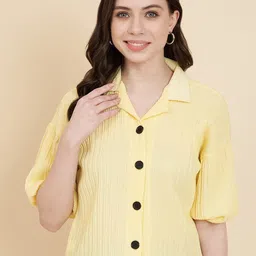 Ethnik Ease Women Vertical Stripes Linen Bishop Sleeves Shirt Style Top-image-32