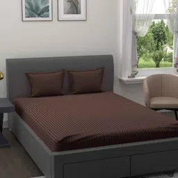 Aura Brown Striped Cotton 180 TC King Bedsheet Set 2.70 m x 2.25 m-image-29