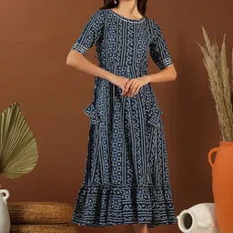 Inddus Printed Cotton Maxi Dress-image-6
