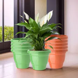 Kuber Industries Green & Orange-Coloured Set Of 10 Plastic 2-Layer Planters-18