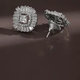 Rubans Rhodium-Plated Cubic Zirconia Studded Geometric Shaped Studs image 3
