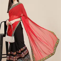 DIVASTRI Floral Embroidered Pure Georgette Saree-picture-31