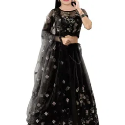 F Plus Fashion Girls Thread Work Semi-Stitched Lehenga & Unstitched Blouse With Dupatta-image-73