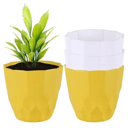 Kuber Industries White & Yellow 4 Pieces Barfi Pattern Flower Pots for Garden-image-33