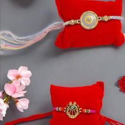 Evil eye n Designer Metal Rakhi Greeting card n Roli-image-34