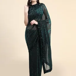 MIJAASHREE FASHION Green Supernet Sarees-picture-34