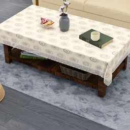 Aura Cream-Coloured Floral Plastic 4-Seater Table Cover-image-62