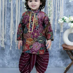 BownBee Boys Floral Printed Regular Kurta with Dhoti Pants-27