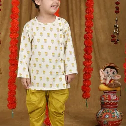 Polka Tots Boys Ethnic Motifs Printed Pure Cotton Straight Kurta with Dhoti Pants-19
