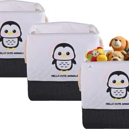 heart home Cotton, Jute Pack of 3 Storage Basket with Handle | GM-32-BLK | Penguin - Black & White Storage Basket-picture-17