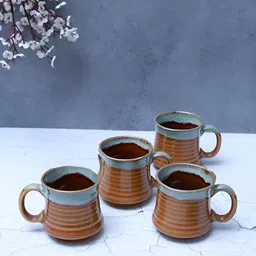 Unravel India Coffee Brown Handcrafted and Hand Painted Solid Ceramic Matte Mugs Set of Cups and Mugs-58
