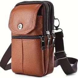 Tan Men Sling Bag Leather Stylish Crossbody Sling One Side Bag for Mobile Phone Passport-image-79