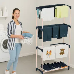 srmaji store Plastic Ceiling Cloth Dryer Stand Double Pole 4 Layer Clothes Drying Stand | Space Saving, Easy to Assembel image 4
