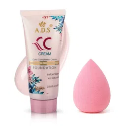 A.D.S One Touch Instant Makeup CC Cream & Sponge Beauty Blender Puff, 60gm Shade-03-20