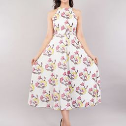 Moda Rapido Floral Print Halter Neck Fit & Flare Midi Dress-image-63