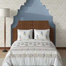 CHICERY White & Blue Floral Printed Pure Cotton 210 TC King Bedsheet Set 2.74mx 2.74m-28