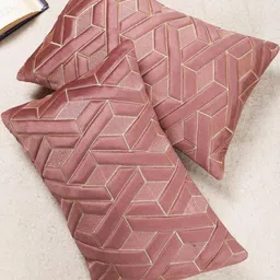 TANLOOMS Pink & Gold 2 Pieces Geometric Printed Velvet Rectangle Cushion Covers-image-44