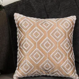 MONKDECOR Beige Embellished Satin Square Cushion Covers - 1pc-image-12