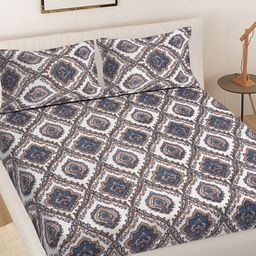 Myntra Elegant Homes Blue & White Ethnic Motifs 300 TC King Bedsheet with 2 Pillow Covers-picture-29