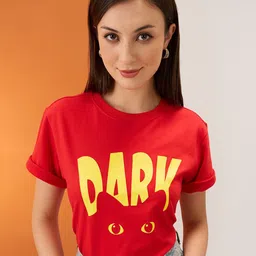 Globus Women Graphic Printed Round Neck Cotton Boxy T-shirt-picture-33