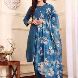 Varanga Floral Printed Zari Work Straight Kurta with Trouser & Dupatta-image-19