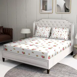 BOMBAY DYEING Pink & White Floral 180 TC King Bedsheet with 2 Pillow Covers-image-42