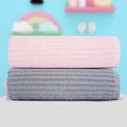 haus & kinder Pink & Grey 2 Pieces Pure Cotton 550 GSM Bath Towels-48