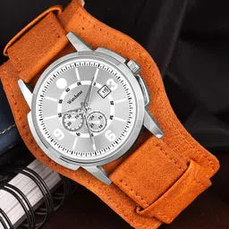 WATCHSTAR Men Patterned Dial & Stainless Steel Straps Analogue Watch Jumbo Tan 3D silver-47