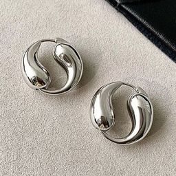 SEAA ENTERPRISES Silver-Plated Contemporary Hoop Earrings-58