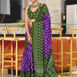 Panzora Floral Mulmul Cotton Ready to Wear Block Printed Saree-image-52