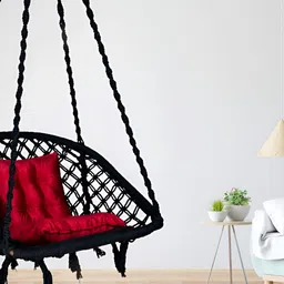 Swingzy Black & Red Cotton D Shape Hammock Hanging Swing WithCushion-11