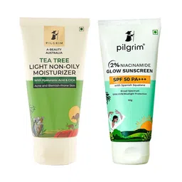 Pilgrim Set of Tea Tree Moisturiser 80g & 2% Niacinamide SPF50 PA+++ Glow Sunscreen 50g-0